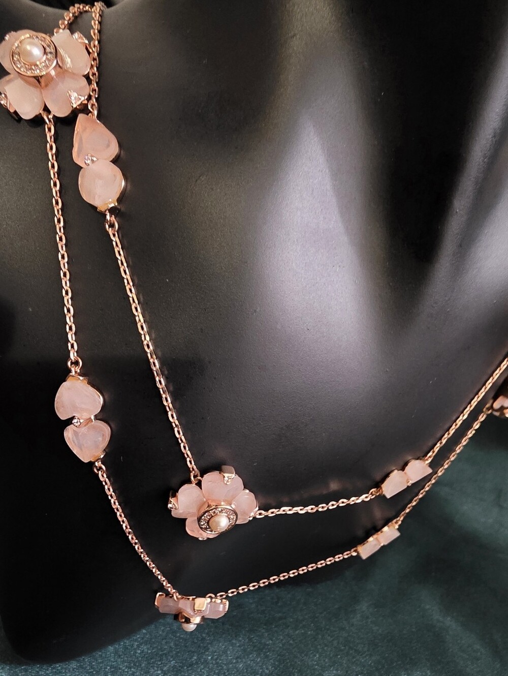 kate spade Rose Gold Pink Floral Long Station Necklace With Matching Size 6 Ring